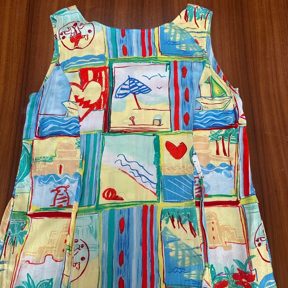 Jams world Colorful Button Front Sleeveless Midi Beachy Dress, Art to Wear, XL - Picture 11 of 12
